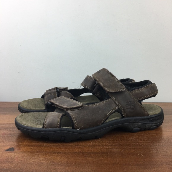 Timberland Men’s Outdoor Hiking Sandals Brown Leather Size 9M Hook Loop. - Picture 1 of 11